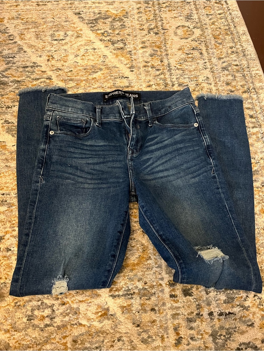 Express Dark Blue Ankle Crop Distressed Skinny Jeans